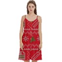 Red Christmas Pattern Xmas Decorations, Christmas Knitted Texture Women s Spaghetti Strap Pullover Cami Dress View1
