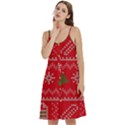 Red Christmas Pattern Xmas Decorations, Christmas Knitted Texture Women s Spaghetti Strap Pullover Cami Dress View2