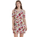 Santa Claus Patterns, Christmas Decorations Women s Cold Shoulder Round Neck Mini Dress View1