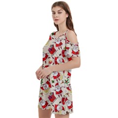 Santa Claus Patterns, Christmas Decorations Women s Cold Shoulder Round Neck Mini Dress