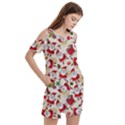 Santa Claus Patterns, Christmas Decorations Women s Cold Shoulder Round Neck Mini Dress View3