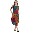 Swirly, Abstract, Multi Colored, Pattern, Cold Shoulder Loose Fit Dress With Pockets View3