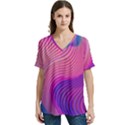 Swirl Twirl Design Pattern Purple V-Neck Split Shoulder Casual T-Shirt View1