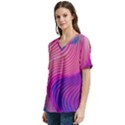 Swirl Twirl Design Pattern Purple V-Neck Split Shoulder Casual T-Shirt View2