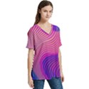 Swirl Twirl Design Pattern Purple V-Neck Split Shoulder Casual T-Shirt View3