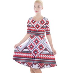 Retro Knitting Patterns Seamless Quarter Sleeve A-line Dress With Pockets