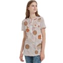 Leaves Cake Cookies Pattern Women s Zip Front V-Neck Short Sleeve Casual Top Pocket Shirt View2