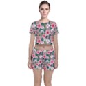 Hibiscus Flowers With White Dhari On Crop Top and Shorts Co-Ord Set View1