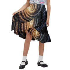 Galaxy Background Star Kids  Ruffle Flared Wrap Midi Skirt