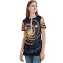 Galaxy Background Star Women s Zip Front V-Neck Short Sleeve Casual Top Pocket Shirt View2