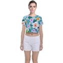 Tropical Flowers With White Dhari On Crop Top and Shorts Co-Ord Set View1