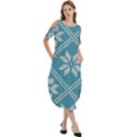 Blue Winter Knitted Texture, Blue Winter Background, Knitted Texture Cold Shoulder Loose Fit Dress With Pockets View3