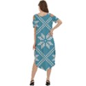 Blue Winter Knitted Texture, Blue Winter Background, Knitted Texture Cold Shoulder Loose Fit Dress With Pockets View4