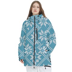 Blue Winter Knitted Texture, Blue Winter Background, Knitted Texture Women s Multi Pockets Zip Ski And Snowboard Waterproof Breathable Jacket