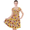 Cartoon Xmas Characters Pattern Cap Sleeve Midi Dress With Pockets View1