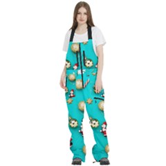 Christmas Decorations Blue Xmas Background Women s Front Zip Ski And Snowboard Bib Pants