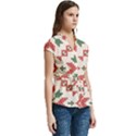 Christmas Texture, New Year, Red-green Christmas Ornament Texture Women s Cap Sleeve Mandarin Collar Waist Tie Blouse View3