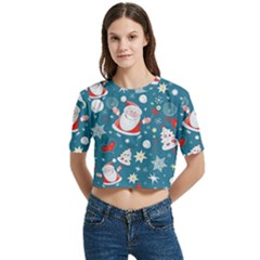 Christmas, Decorative, Desenho, Pattern Women s Round Neck Short Sleeve Crop Top