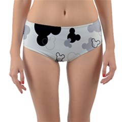 Mickey Mouse, Black, Classic, Cute, Disne Reversible Mid-waist Bikini Bottoms