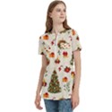 Christmas Pattern, Pattern, Christmas, Trees Women s Zip Front V-Neck Short Sleeve Casual Top Pocket Shirt View2