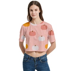 Pumpkin Pattern Halloween 20240926 160345 0000 Women s Round Neck Short Sleeve Crop Top