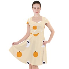 Pumpkin And Boo Crew Halloween  Cap Sleeve Midi Dress With Pockets