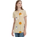 Pumpkin and boo crew halloween  Women s Zip Front V-Neck Short Sleeve Casual Top Pocket Shirt View2