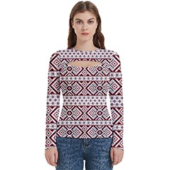 Illustration Of Ukrainian Folk Seamless Pattern Ornament Women s Cut Out Long Sleeve T-shirt