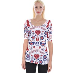 Scandinavian Folk Seamless Pattern Wide Neckline T-shirt