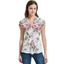Floral Elements Peony Chinese Rose Women s Cap Sleeve Mandarin Collar Waist Tie Blouse View1