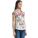 Floral Elements Peony Chinese Rose Women s Cap Sleeve Mandarin Collar Waist Tie Blouse View3