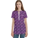 Violet White Pattern Women s Zip Front V-Neck Short Sleeve Casual Top Pocket Shirt View1