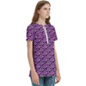 Violet White Pattern Women s Zip Front V-Neck Short Sleeve Casual Top Pocket Shirt View3