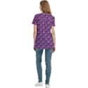 Violet White Pattern Women s Zip Front V-Neck Short Sleeve Casual Top Pocket Shirt View4