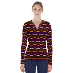 Multicolor Wave Pattern V-neck Long Sleeve Top