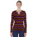 Multicolor Wave Pattern V-Neck Long Sleeve Top View1