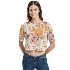 Peony Flower Floral Flora Pattern Women s Round Neck Short Sleeve Crop Top