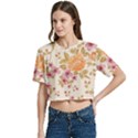 Peony Flower Floral Flora Pattern Women s Round Neck Short Sleeve Crop Top View2