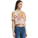 Peony Flower Floral Flora Pattern Women s Round Neck Short Sleeve Crop Top View3