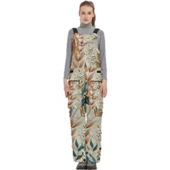Leaves Pattern Flower Floral Flora Women s Side Zip Front Pouch Ski And Snowboard Bib Pants	