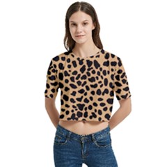 Leopard Skin Pattern Women s Round Neck Short Sleeve Crop Top
