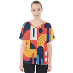 Abstract Pattern V-neck Dolman Drape Top