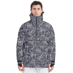 Geologic Marine Life Motif Black And White Print Men s Pullover Zip Ski And Snowboard Waterproof Breathable Jacket