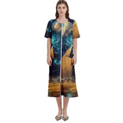 Mystic Blue Pyramid Art Women s Cotton Short Sleeve Nightgown