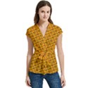 Pixel Art Mushroom Pattern Women s Cap Sleeve Mandarin Collar Waist Tie Blouse View1