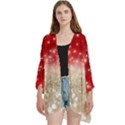 Abstract, Christmas, Glittery, Gold, Red Open Front 3/4 Sleeve Batwing Chiffon Cardigan Kimono View1