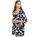 Black Floral Background, Vintage Floral Pattern Open Front 3/4 Sleeve Batwing Chiffon Cardigan Kimono View2