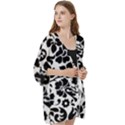 Black Floral Background, Vintage Floral Pattern Open Front 3/4 Sleeve Batwing Chiffon Cardigan Kimono View3