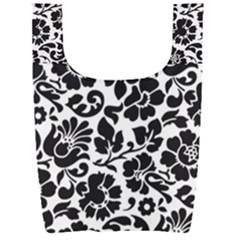 Black Floral Background, Vintage Floral Pattern Foldable Shopping Bag