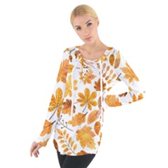 Brown Autumn Leaves Tie Up T-shirt